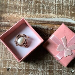 Artisan Copper and Freshwater Pearl Handmade Ring Vintage Style
